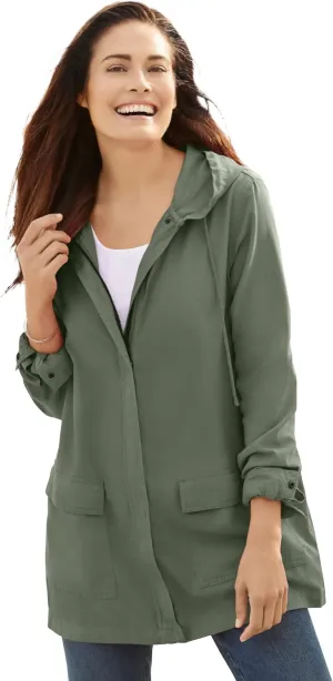 Woman Within Plus Size Lightweight Hooded Jacket Long Oversized Coat