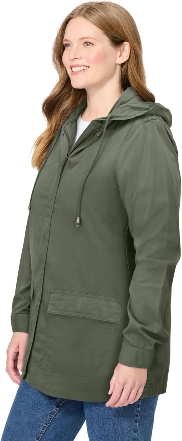 Woman Within Plus Size Lightweight Hooded Jacket Long Oversized Coat