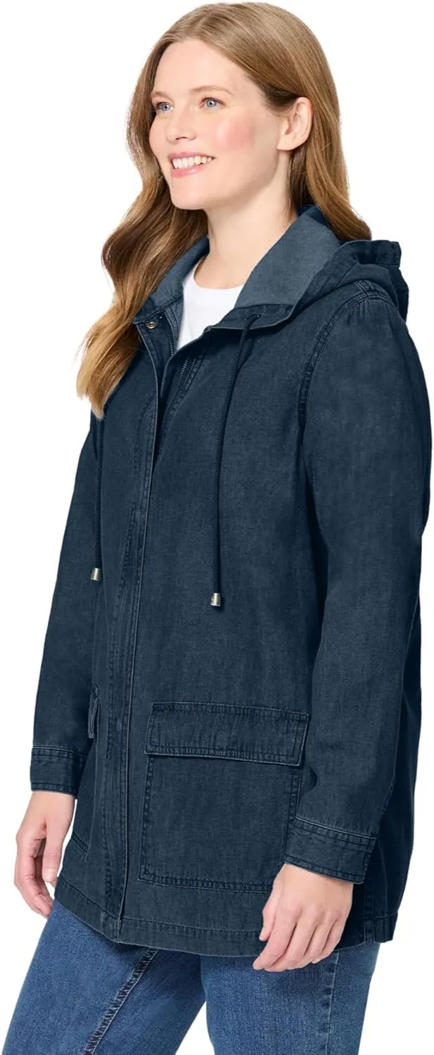 Woman Within Plus Size Lightweight Hooded Jacket Long Oversized Coat
