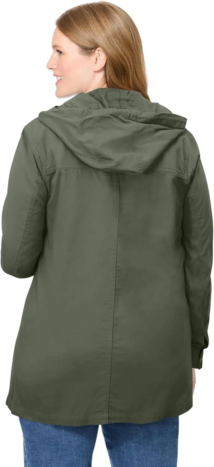 Woman Within Plus Size Lightweight Hooded Jacket Long Oversized Coat