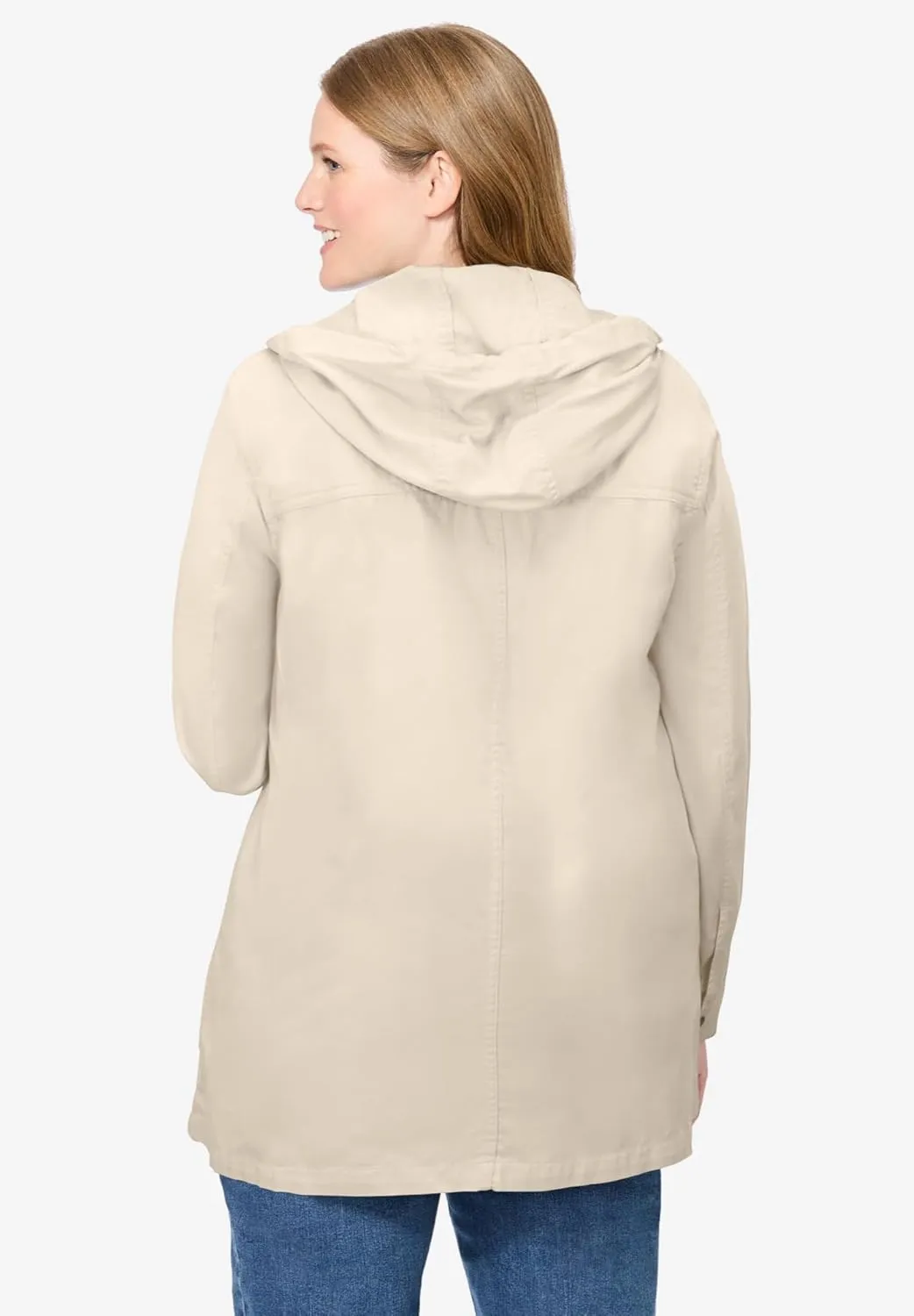 Woman Within Plus Size Lightweight Hooded Jacket Long Oversized Coat
