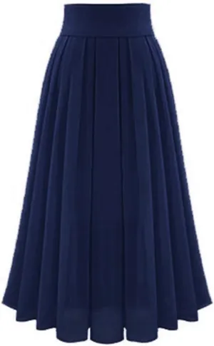 Women High Waisted Flared Skirt Pleated Midi Skirt A-Line Elastic Maxi Skirts Swing Business Work Vintage Flowy Skirt