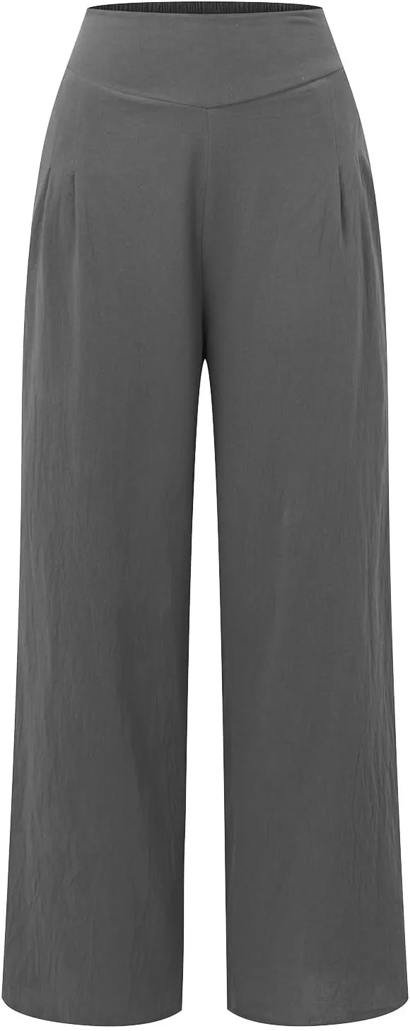 Women Linen Blend Summer Letter Patched Palazzo Pants Elastic Waisted Lounge Pants Slim Fit Trousers Business Work