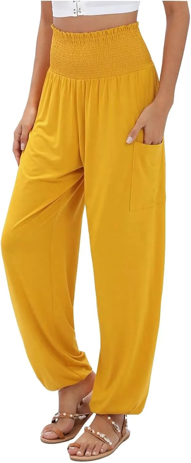 Women Linen Blend Summer Loose Pants Low Waist Baggy Stretchy Slim Fit Pant Trousers Business Work