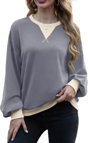 Women Sweatshirt Striped Crew Neck Oversized Long Sleeve Sweatshirt Color Block Loose Pullover
