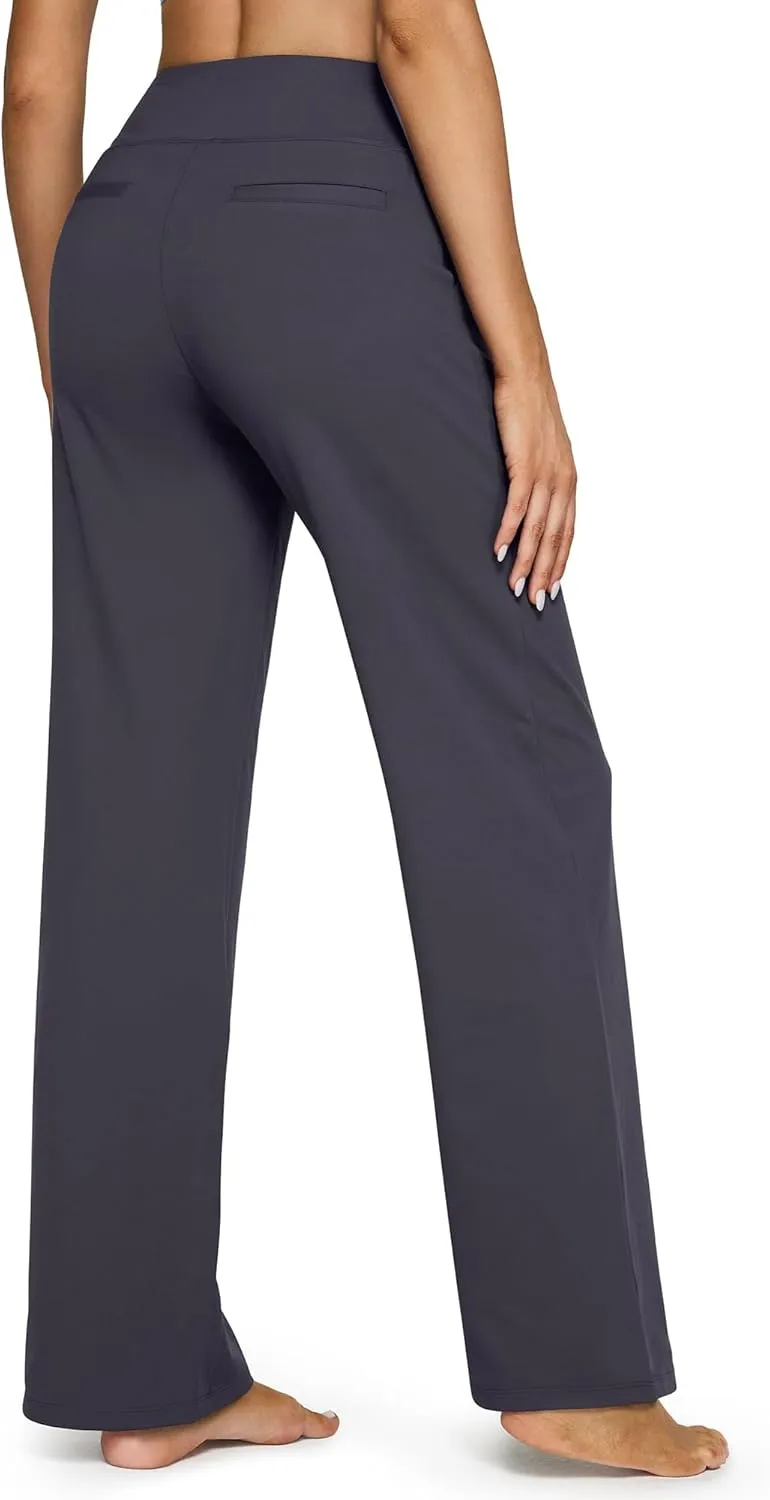 Women Yoga Pants High Waist Wide Leg Work Pants Comfy Stretch Lounge Trousers Solid Color Flare Sweatpants with Pockets