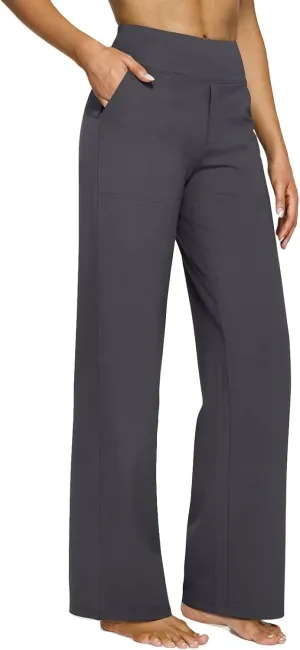 Women Yoga Pants High Waist Wide Leg Work Pants Comfy Stretch Lounge Trousers Solid Color Flare Sweatpants with Pockets
