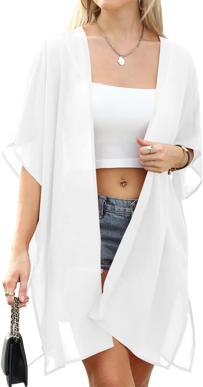 Womens 2024 Summer Beach Kimono Swimwear Cover Ups Swimsuit Bathing Suit Sheer Chiffon Cardigan Tops