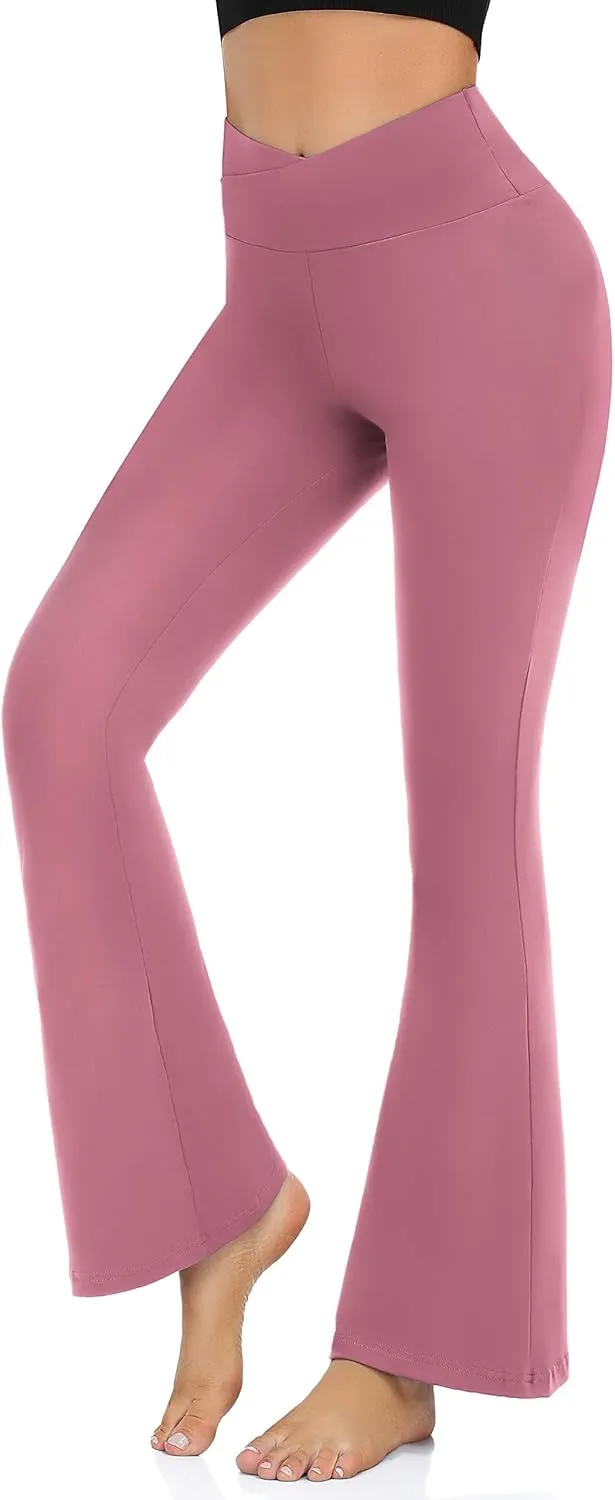 Womens Bootcut Yoga Pants Tummy Control Flare Leggings High Waist Crossover Lounge Bell Bottom Jazz Dress Baseball Pants