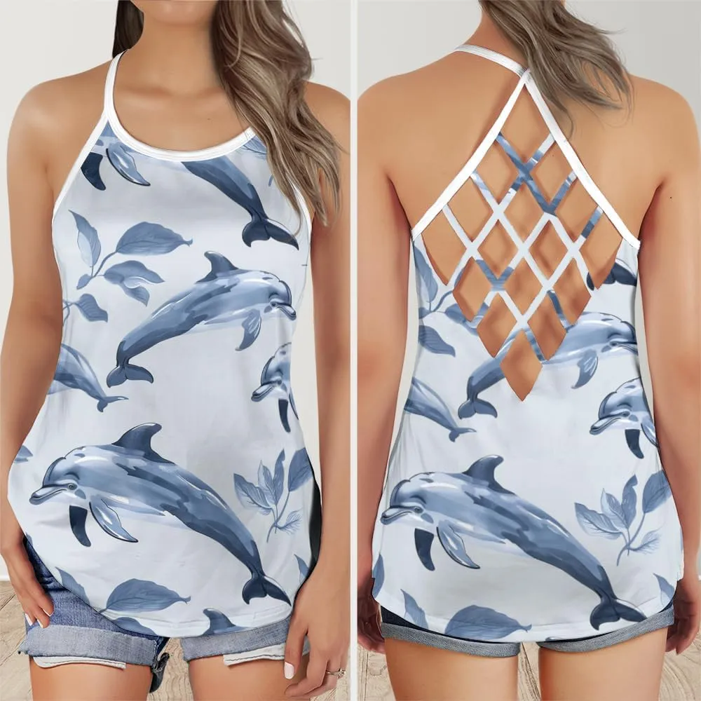 Women's Camisole Tank Tops - Dolphin Spaghetti Strap Criss Cross Open Back Tank Summer Top for Women Series 5