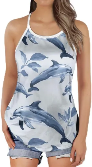 Women's Camisole Tank Tops - Dolphin Spaghetti Strap Criss Cross Open Back Tank Summer Top for Women Series 5