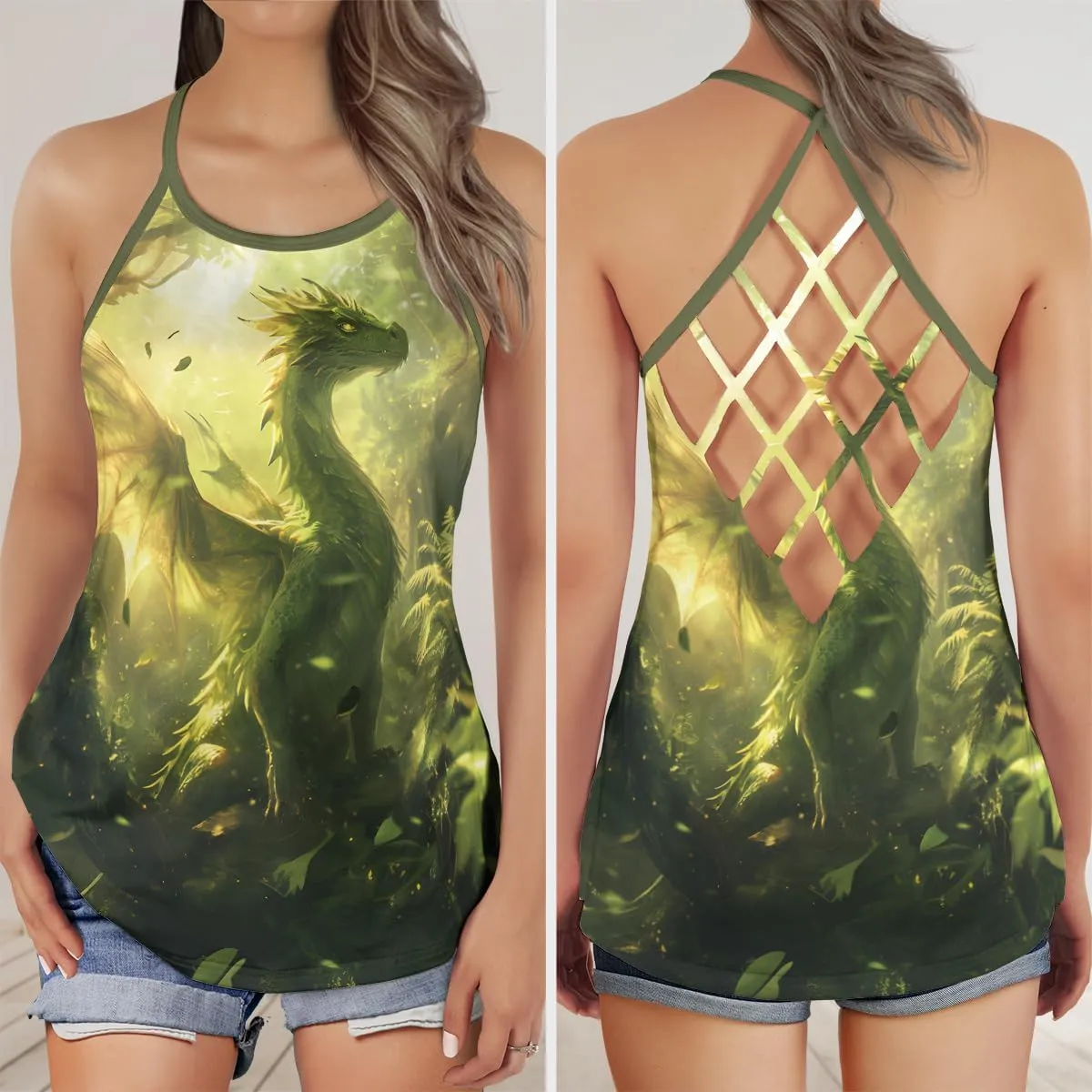 Women's Camisole Tank Tops - Dragon Spaghetti Strap Criss Cross Open Back Tank Summer Top for Women Series 1