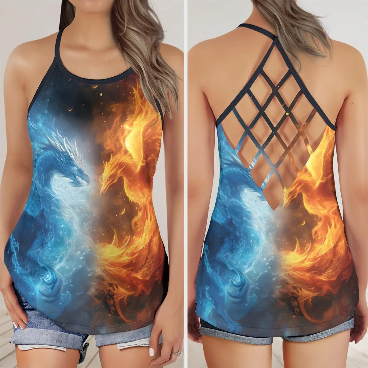 Women's Camisole Tank Tops - Dragon Spaghetti Strap Criss Cross Open Back Tank Summer Top for Women Series 1