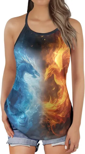 Women's Camisole Tank Tops - Dragon Spaghetti Strap Criss Cross Open Back Tank Summer Top for Women Series 1