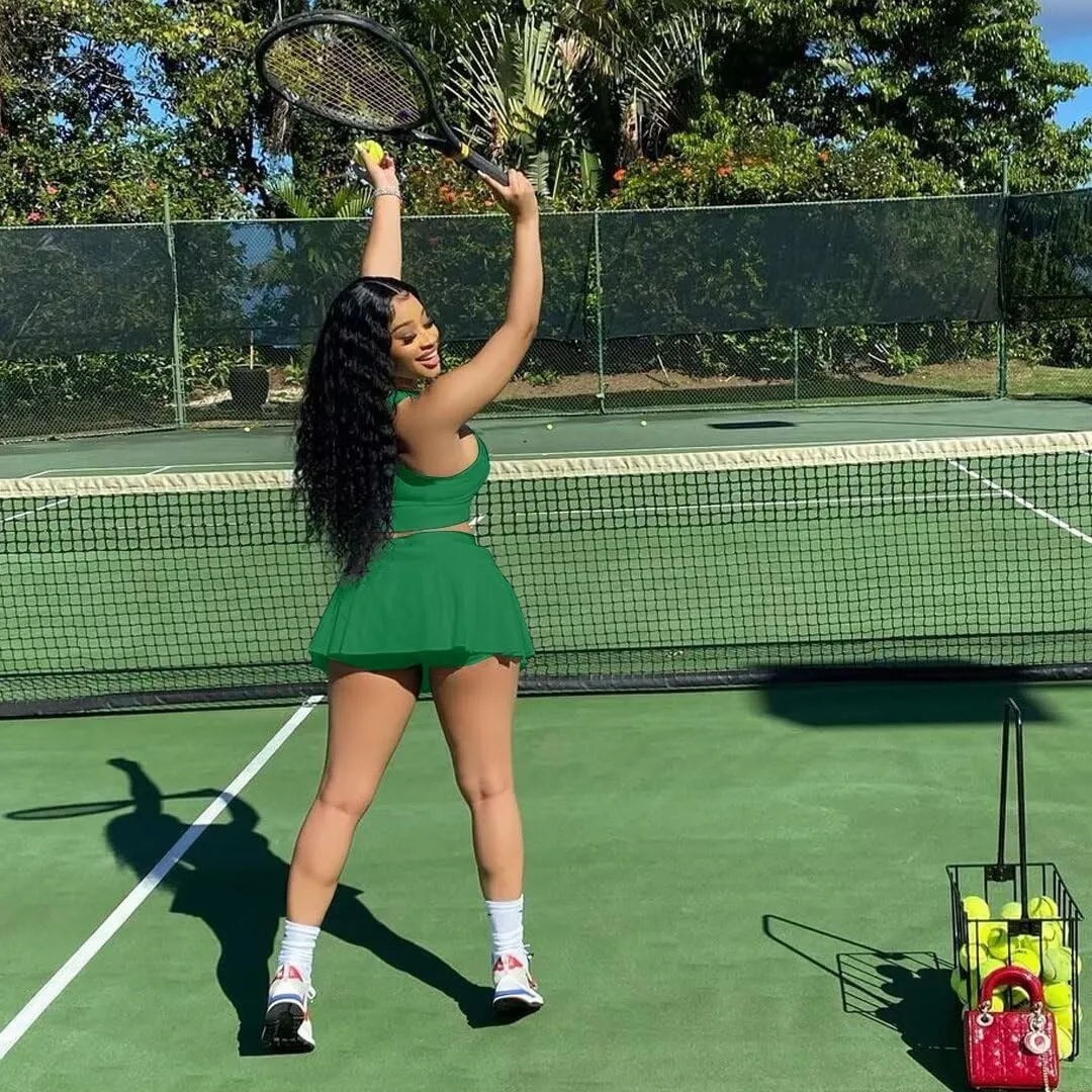 Womens Casual Sports 2 Piece Outfits Skirt Sets Athletic Tank Crop Top Mini Pleated Tennis Golf Skorts Skirts Activewear