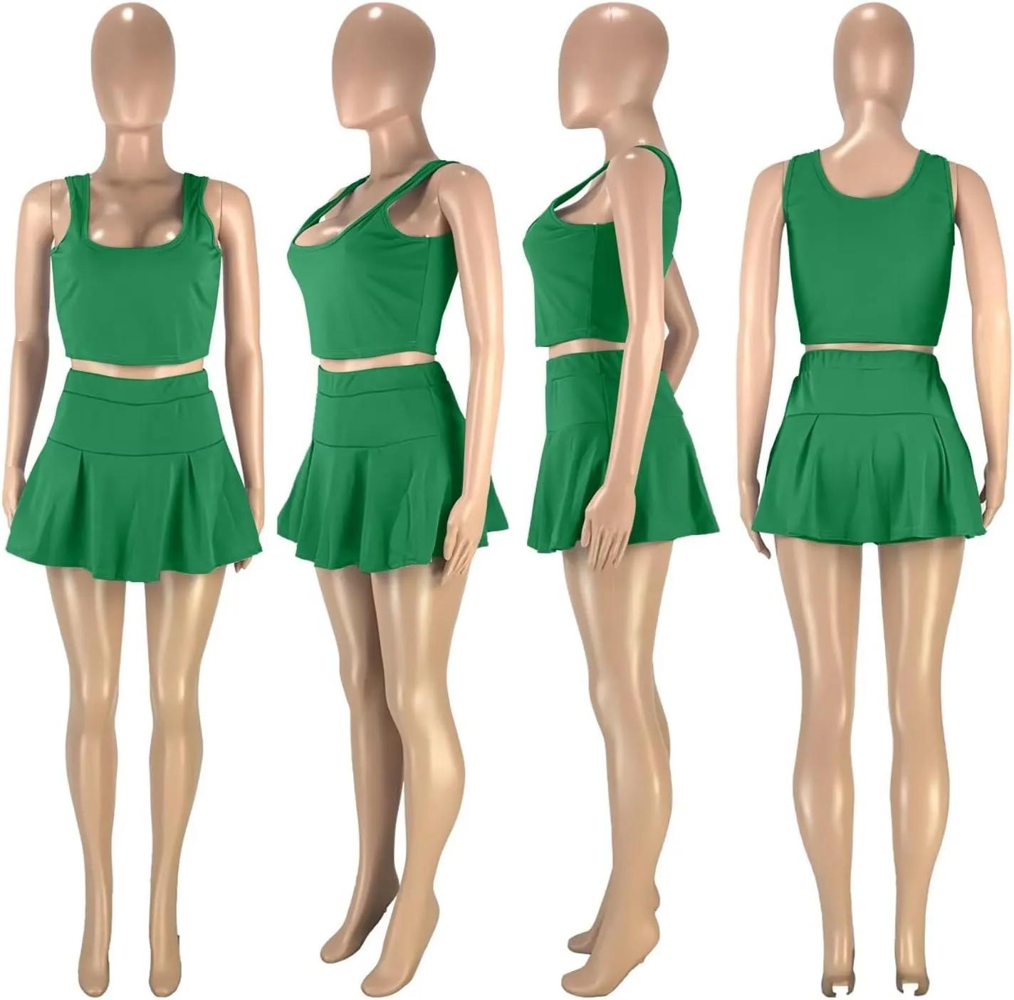 Womens Casual Sports 2 Piece Outfits Skirt Sets Athletic Tank Crop Top Mini Pleated Tennis Golf Skorts Skirts Activewear