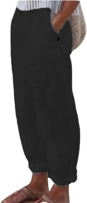 Women's Cotton Linen Pants Casual Elastic High Waisted Straight Leg Palazzo Pants with Pockets Solid Comfy Trousers
