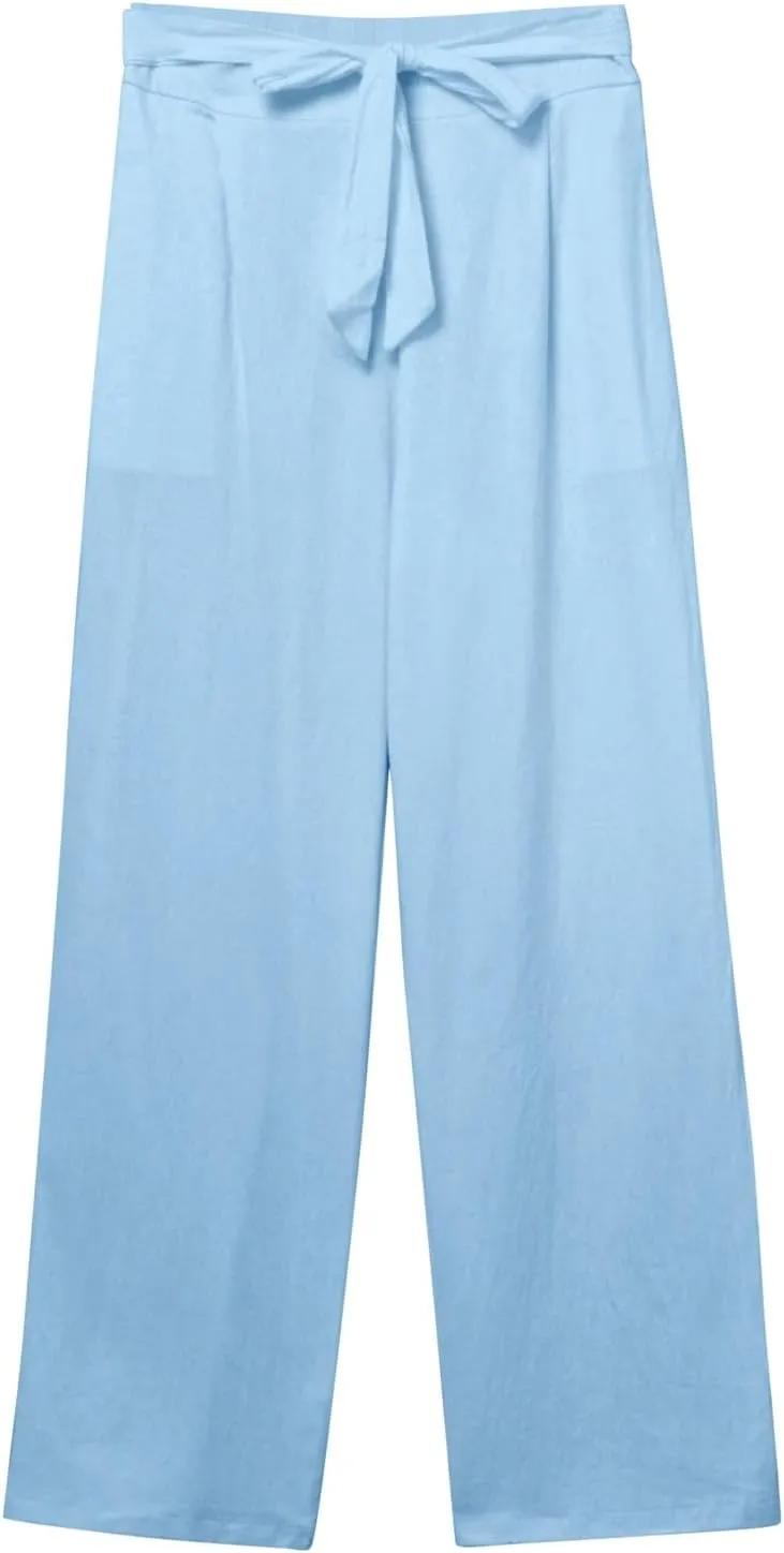 Women's Cotton Linen Summer Casual Loose Palazzo Lounge Pants Elastic Waist Lounge Pants Loose Fit Palazzo