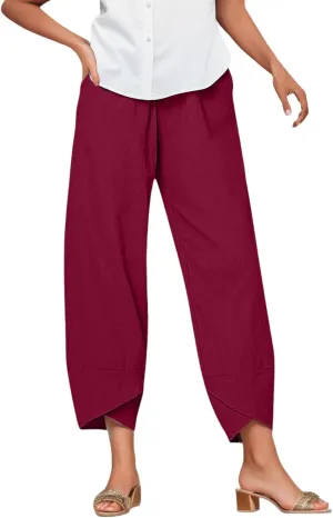 Women's Cotton Linen Trousers Summer Causal Straight Leg Solid Color Loose Fit Pants Lounge Palazzo Pants with Pockets