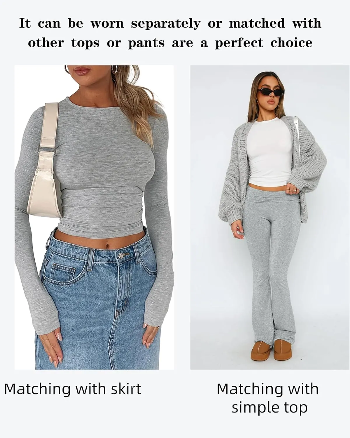 Women's Cotton Lounge Flared Legging Set Two Piece Outfits Basic Long Sleeve Crop Tops Low Rise Fold Over Yoga Pants