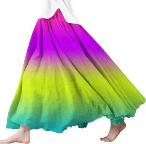 Womens High Waist Tie-Dye Print Pleated Skirt Midi Swing Skirt Solid Color Linen Long Maxi Skirts Casual Beach Dress