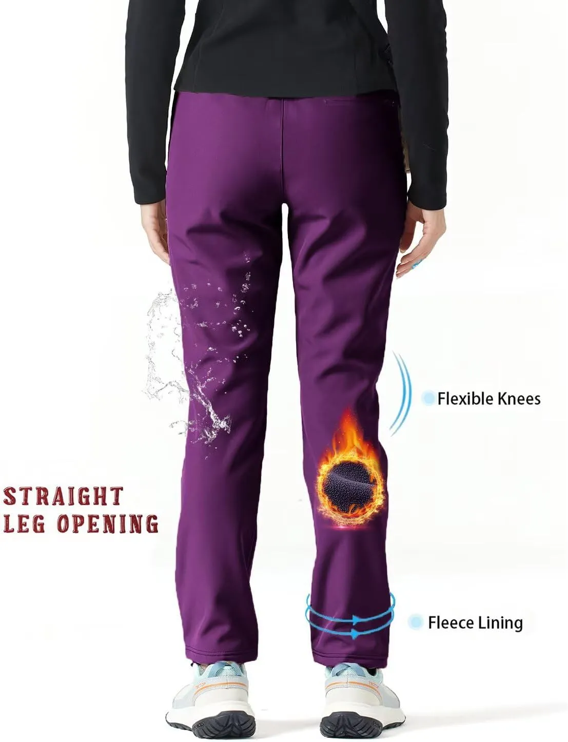 Women's Hiking Cargo Pants Waterproof Fleece Quick-Dry Softshell Slim with with Pockets for Camping Trekking Travel