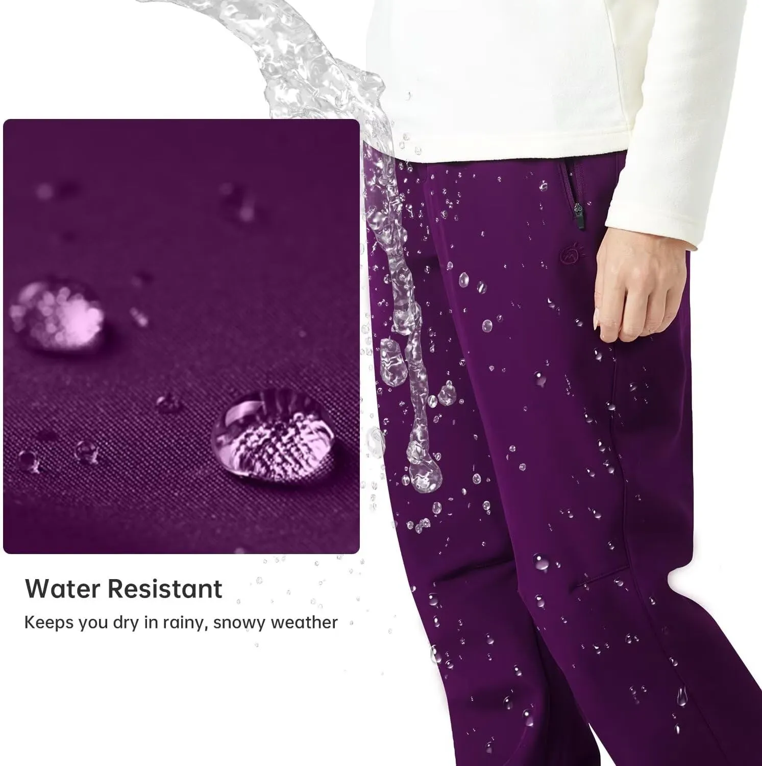 Women's Hiking Cargo Pants Waterproof Fleece Quick-Dry Softshell Slim with with Pockets for Camping Trekking Travel