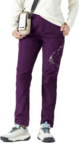Women's Hiking Cargo Pants Waterproof Fleece Quick-Dry Softshell Slim with with Pockets for Camping Trekking Travel