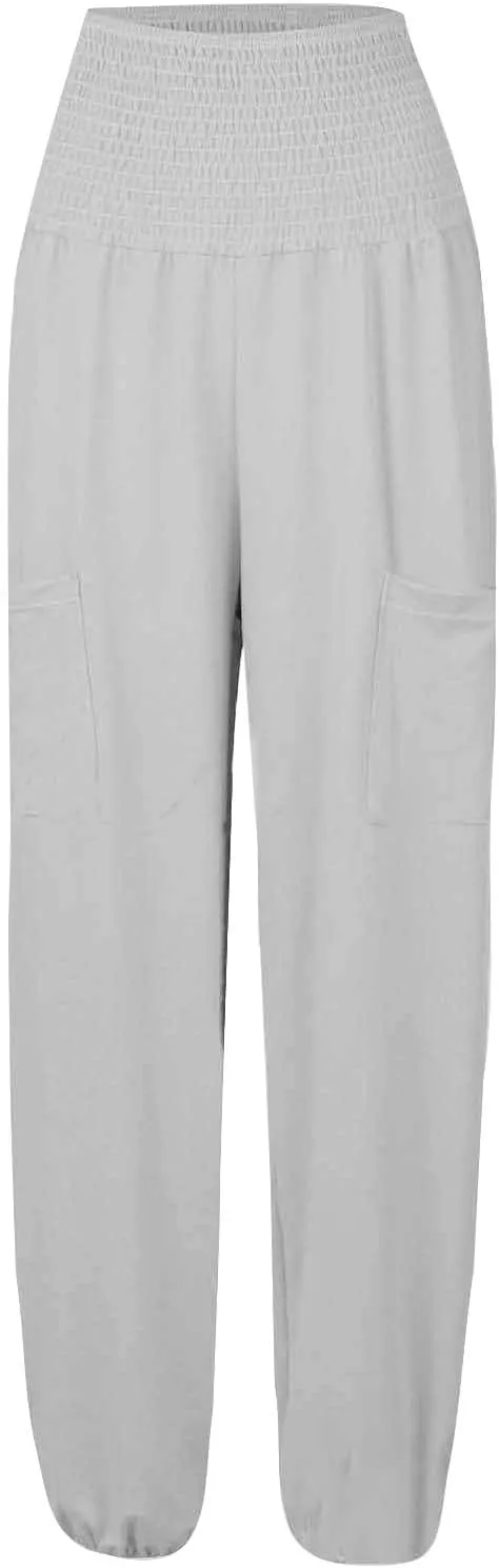 Women's Linen Blend Summer Letter Patched Pants Elastic Waisted Wide Leg Slim Fit Palazzo Lounge Pants