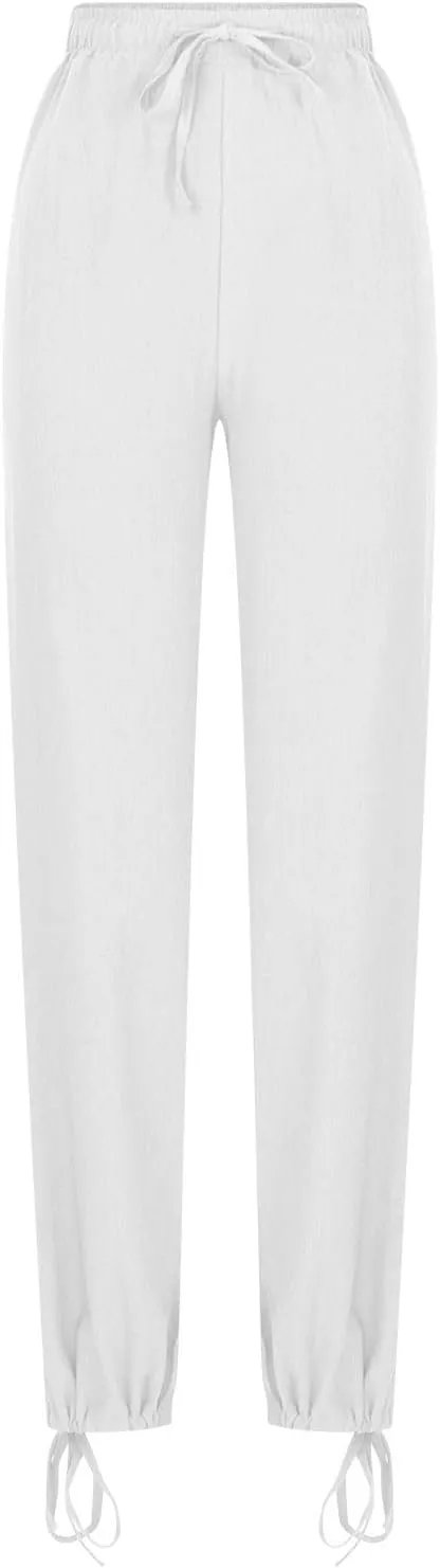 Women's Linen Palazzo Pants Drawstring Summer Wide Leg High Waist Casual Lounge Pant 2025 Beach Vacation Trousers