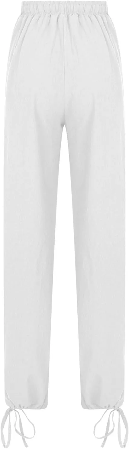 Women's Linen Palazzo Pants Drawstring Summer Wide Leg High Waist Casual Lounge Pant 2025 Beach Vacation Trousers
