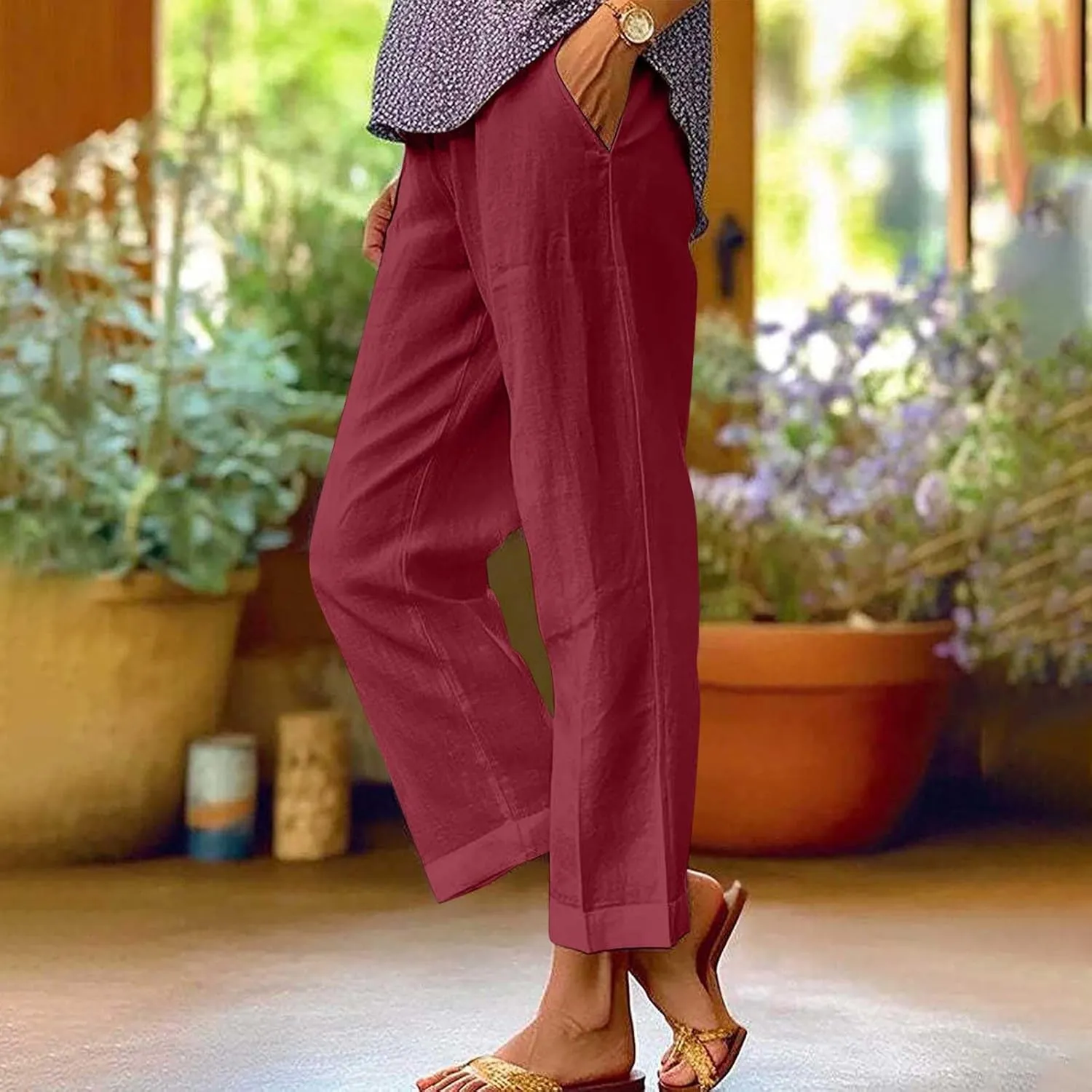 Womens Linen Pants Palazzo Wide Leg Slacks Loose Comfy High Waisted Cotton Linen Pants 2025 Summer Casual Trousers