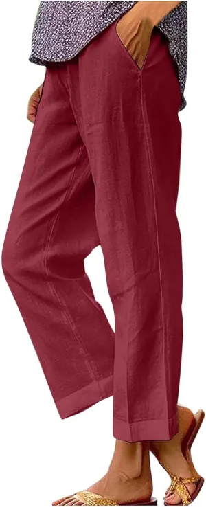 Womens Linen Pants Palazzo Wide Leg Slacks Loose Comfy High Waisted Cotton Linen Pants 2025 Summer Casual Trousers