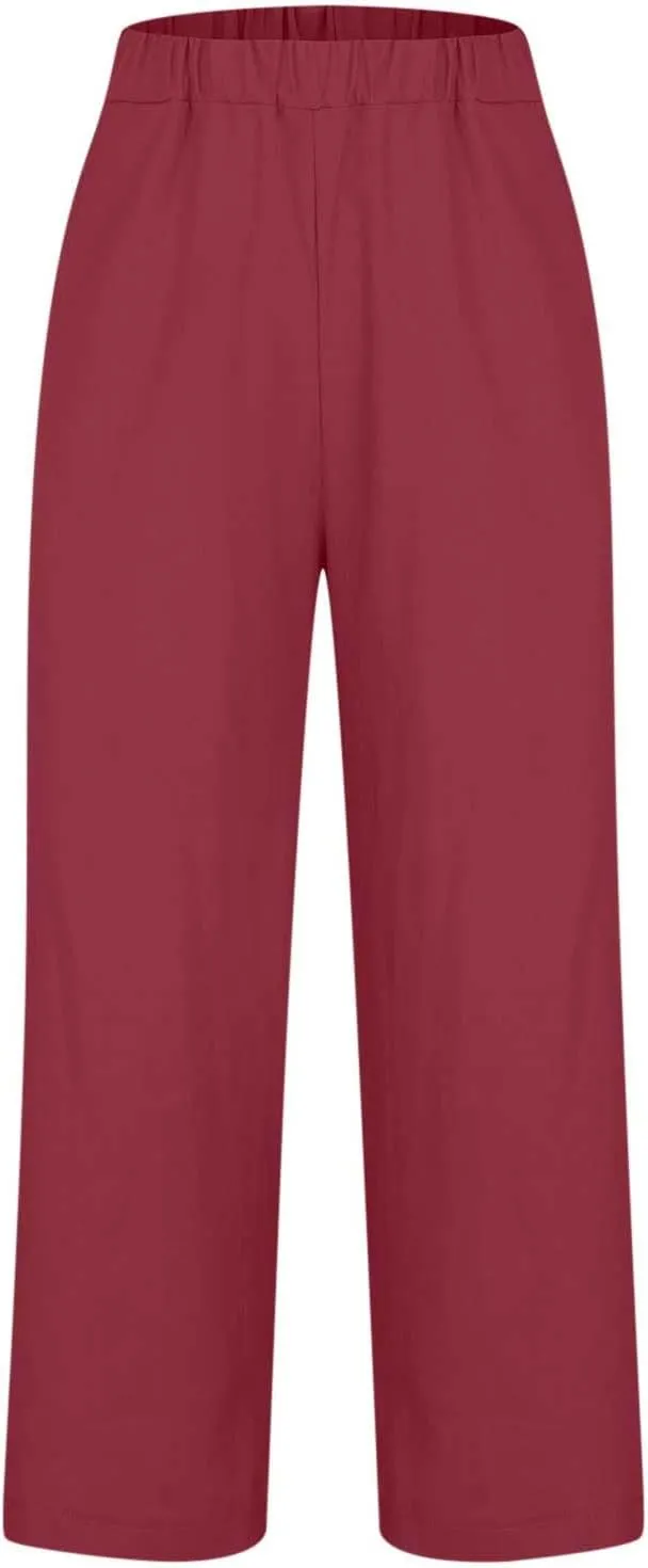 Womens Linen Pants Palazzo Wide Leg Slacks Loose Comfy High Waisted Cotton Linen Pants 2025 Summer Casual Trousers