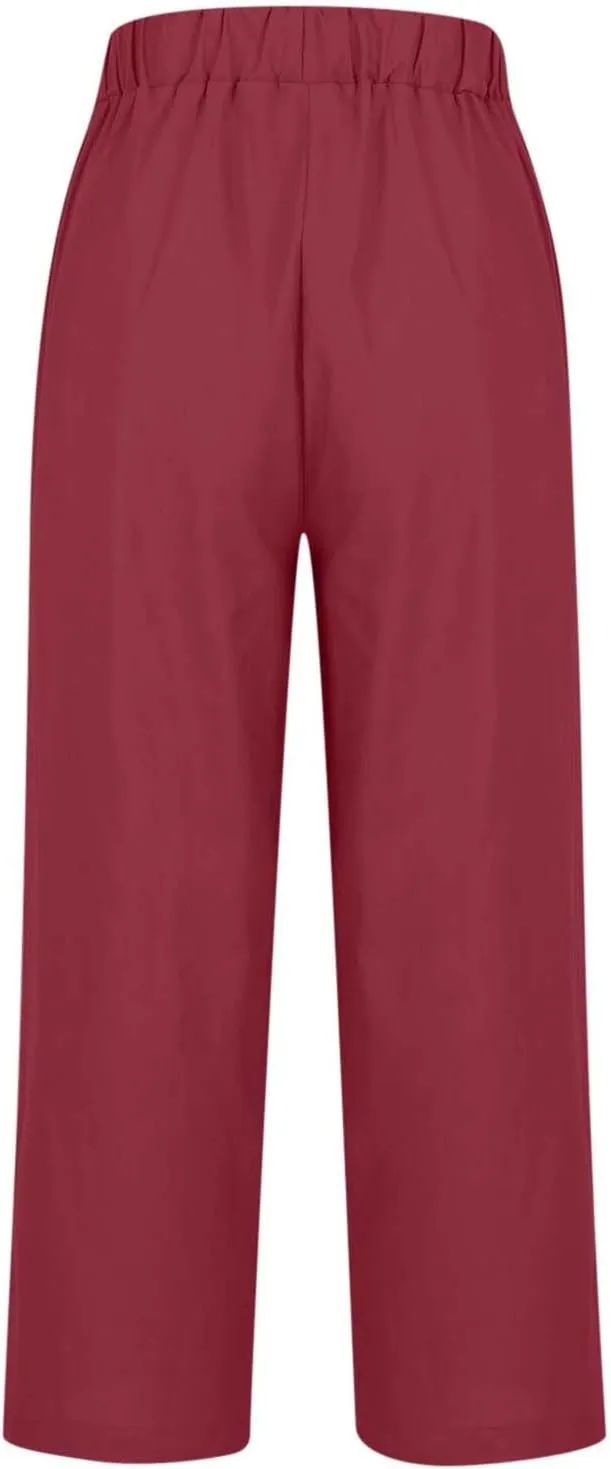 Womens Linen Pants Palazzo Wide Leg Slacks Loose Comfy High Waisted Cotton Linen Pants 2025 Summer Casual Trousers