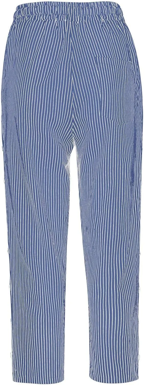 Womens Linen Pants Summer Casual Harem Pants Trendy Wide Leg Trousers Elastic Waist Loose Fit Palazzo with Pockets