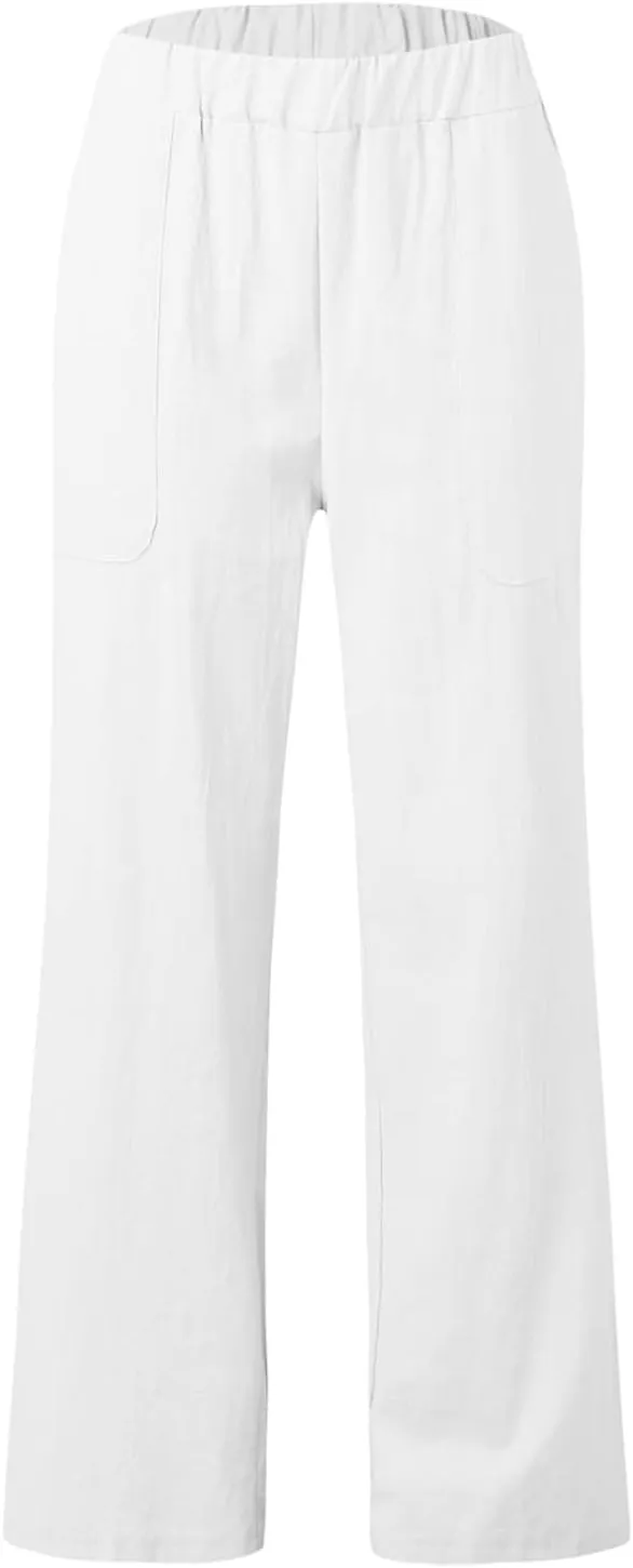 Women's Linen Summer Fashion Pant Trousers Low Waist Wide Leg Slim-Fit Palazzo Lounge Pants Work Business