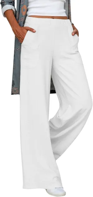 Women's Linen Summer Fashion Pant Trousers Low Waist Wide Leg Slim-Fit Palazzo Lounge Pants Work Business