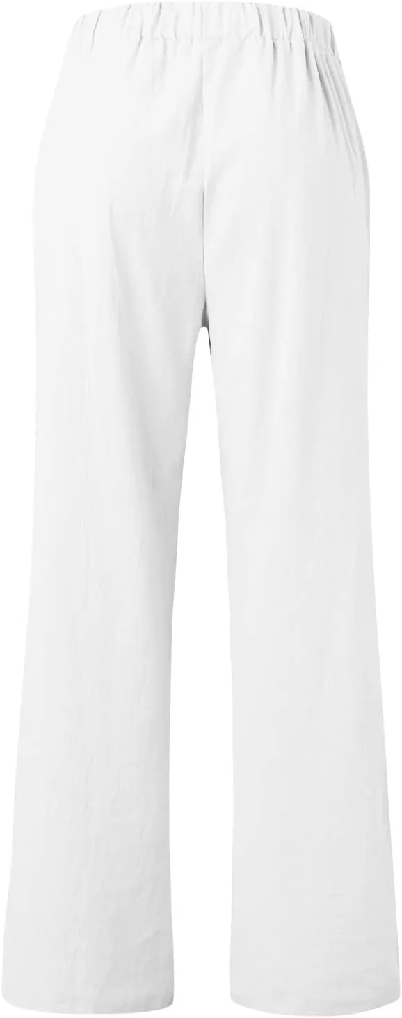 Women's Linen Summer Fashion Pant Trousers Low Waist Wide Leg Slim-Fit Palazzo Lounge Pants Work Business