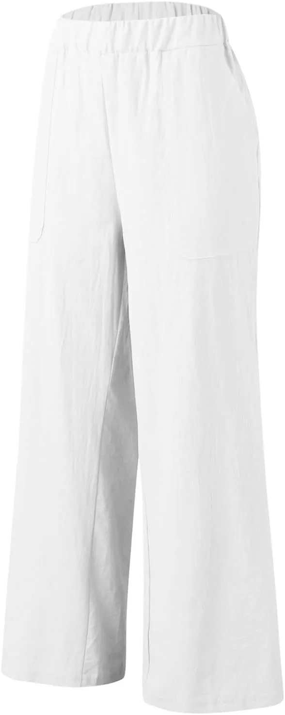 Women's Linen Summer Fashion Pant Trousers Low Waist Wide Leg Slim-Fit Palazzo Lounge Pants Work Business
