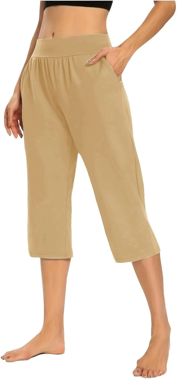 Women's Linen Summer Loose Flowy Pants Elastic Waisted Bootcut Slim-Fit Pant Trousers Beach