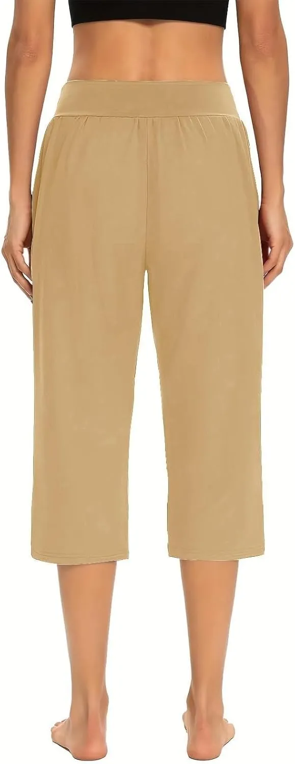 Women's Linen Summer Loose Flowy Pants Elastic Waisted Bootcut Slim-Fit Pant Trousers Beach