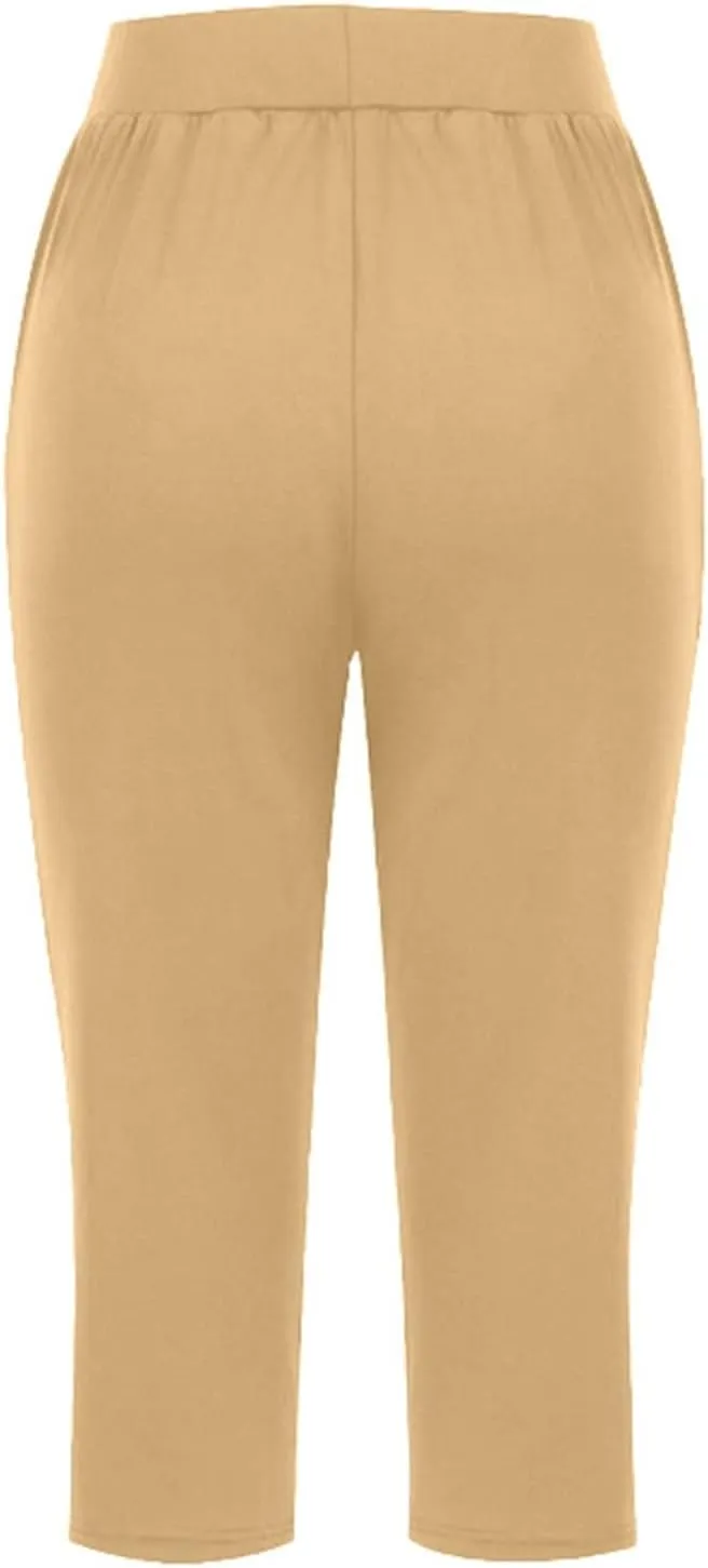 Women's Linen Summer Loose Flowy Pants Elastic Waisted Bootcut Slim-Fit Pant Trousers Beach