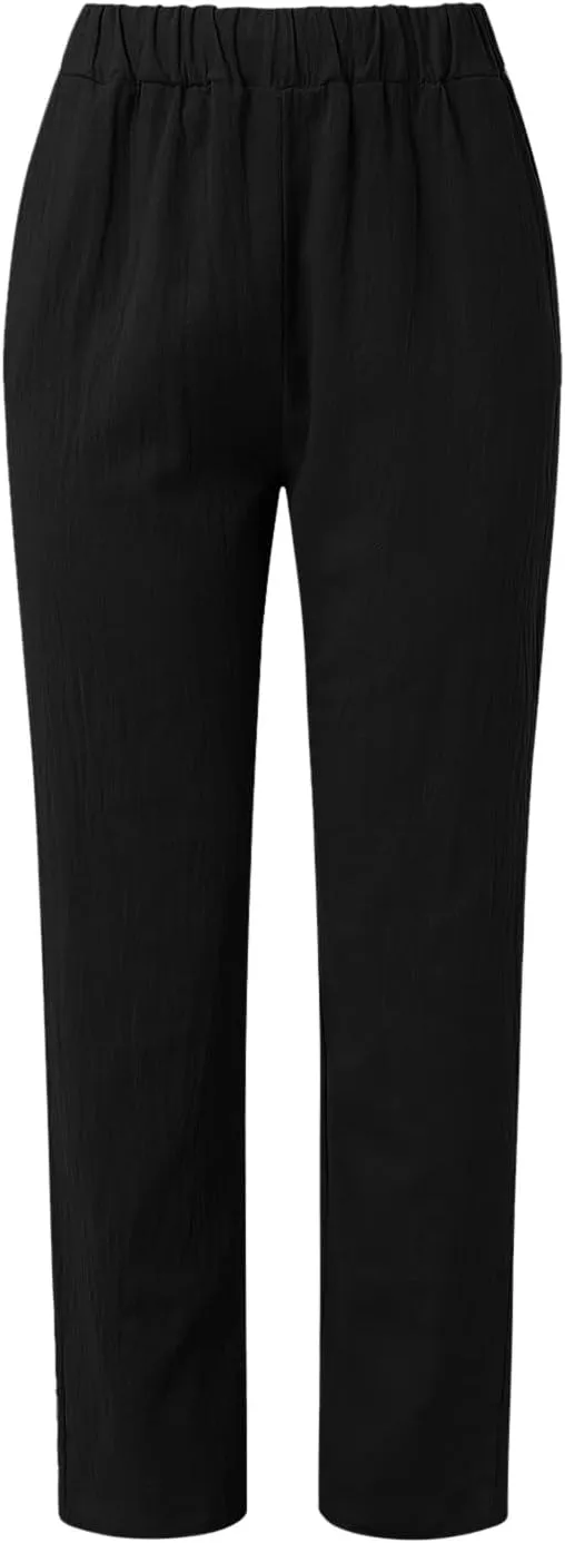 Womens Linen Summer Solid Pant Trousers High Waist Bootcut Loose Fit Pants Business Work