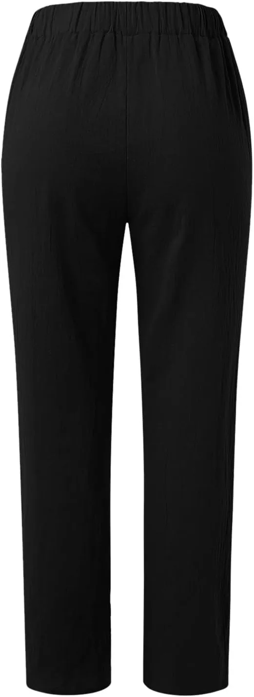 Womens Linen Summer Solid Pant Trousers High Waist Bootcut Loose Fit Pants Business Work