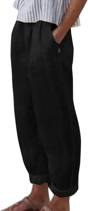 Womens Linen Summer Solid Pant Trousers High Waist Bootcut Loose Fit Pants Business Work