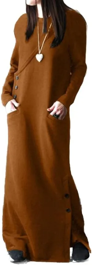 Womens Long Sleeve Hooded Maxi Pullover Hoodie Dress Split Side Loose Sweatshirt Dresses for Women