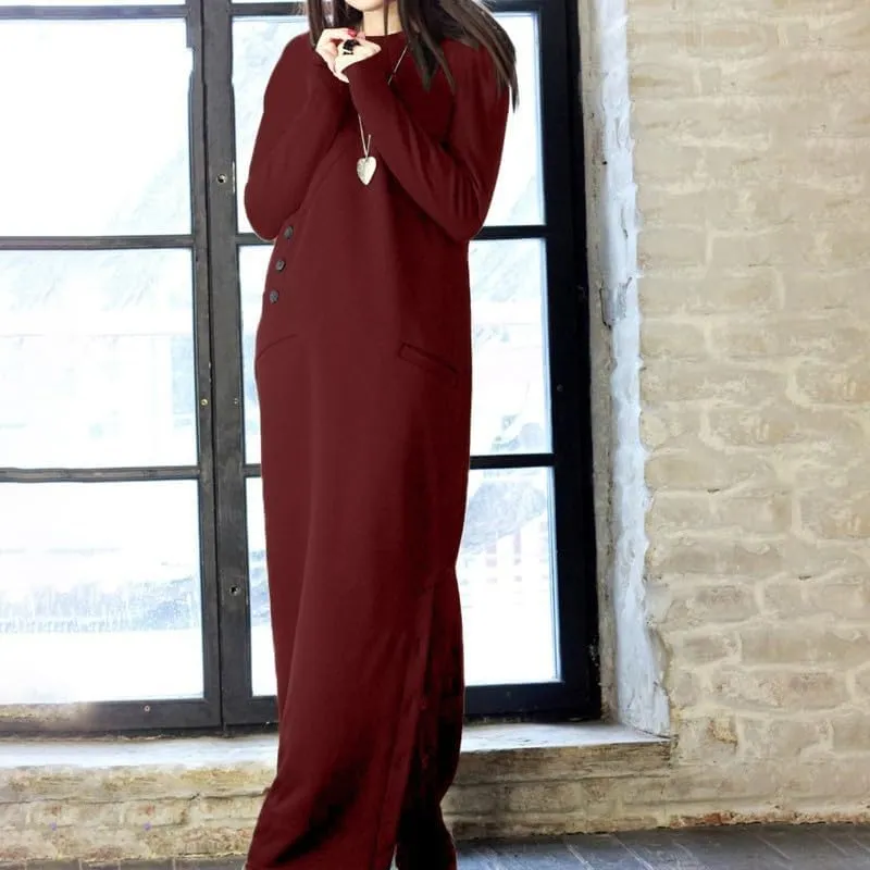 Womens Long Sleeve Hooded Maxi Pullover Hoodie Dress Split Side Loose Sweatshirt Dresses for Women