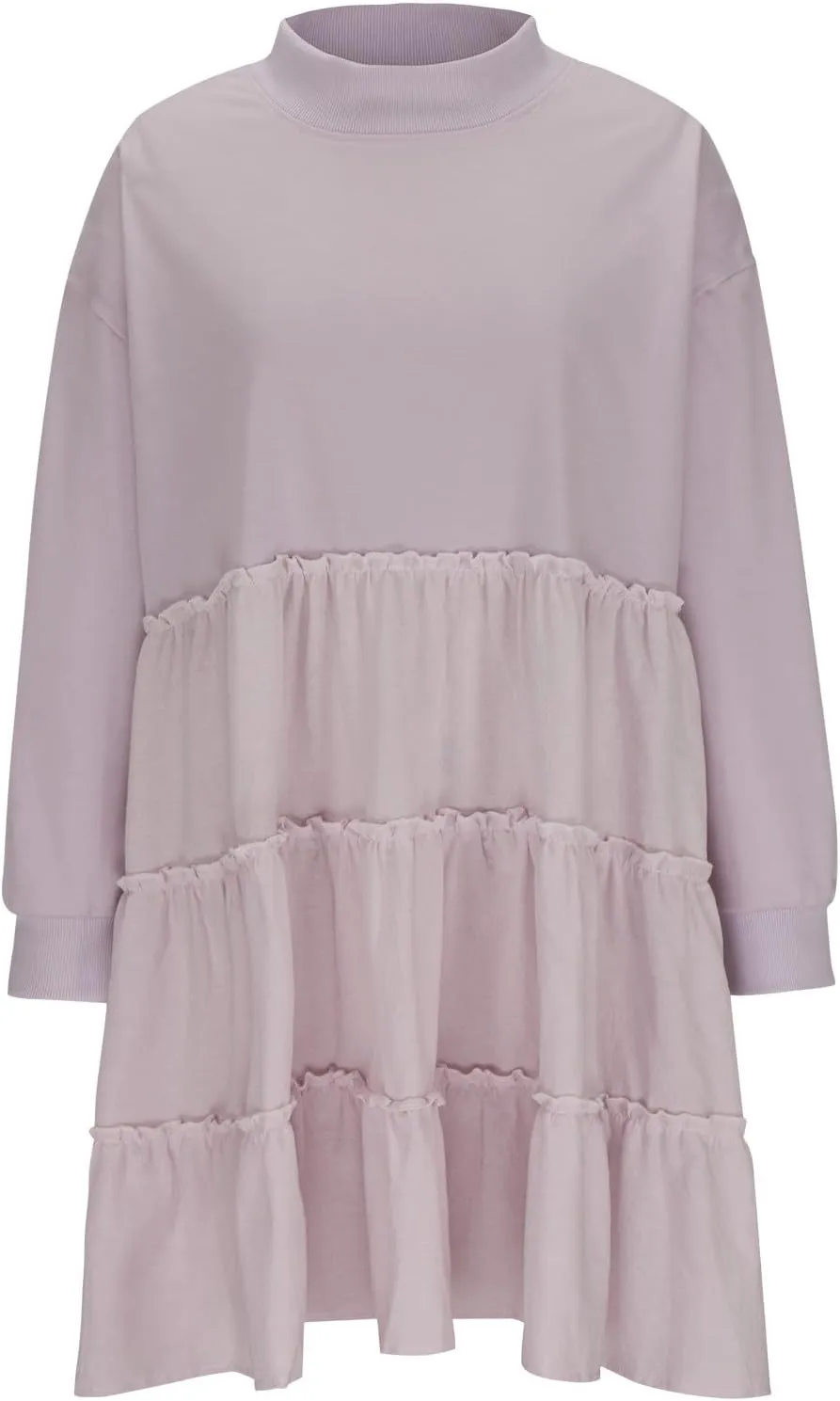 Women's Oversized Sweatshirt Mini Dress Long Sleeve Ruffle Hem Patchwork Pullover Tops Flowy Pleated Shirt Dresses