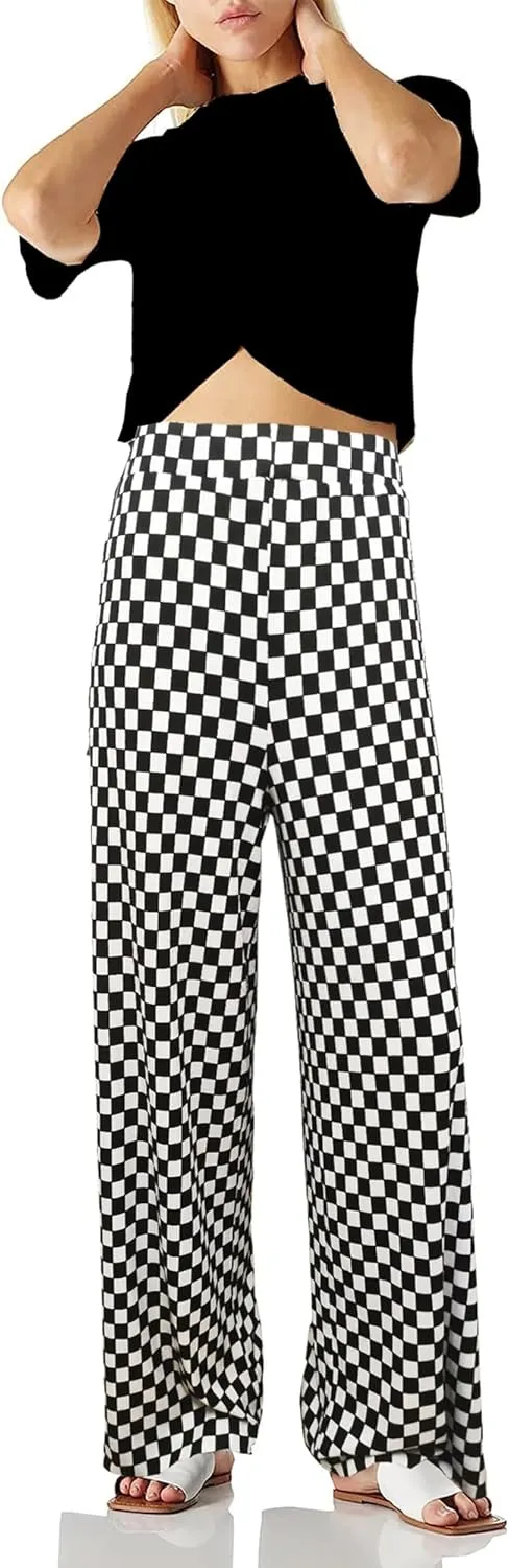 Womens Palazzo Comfy Long Pants High Elastic Waist Wide Leg Lightweigh Trousers Stretchy Flowy Pants for Women